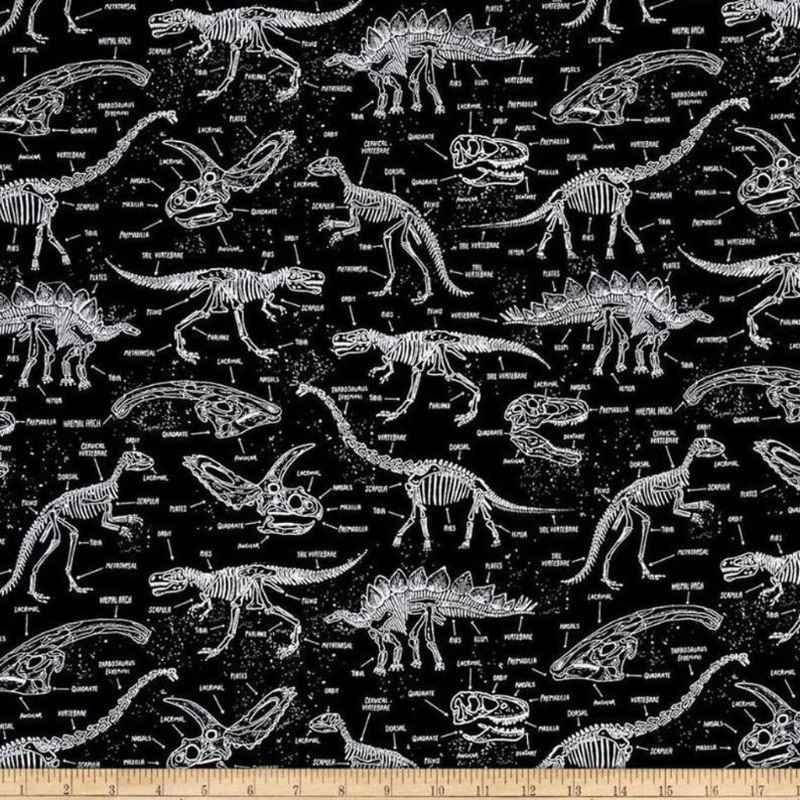 Dinosaur Skeleton, Glow in the Dark Cotton Fabric