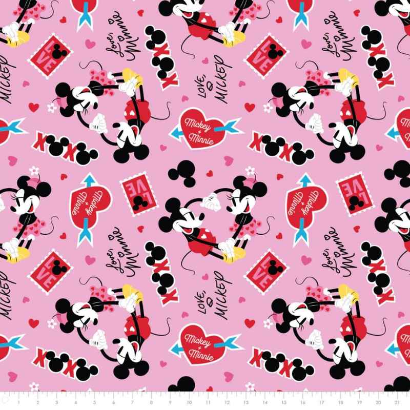 Disney - Mickey Mouse Valentine XOX in Pink | Fabric Design Treasures