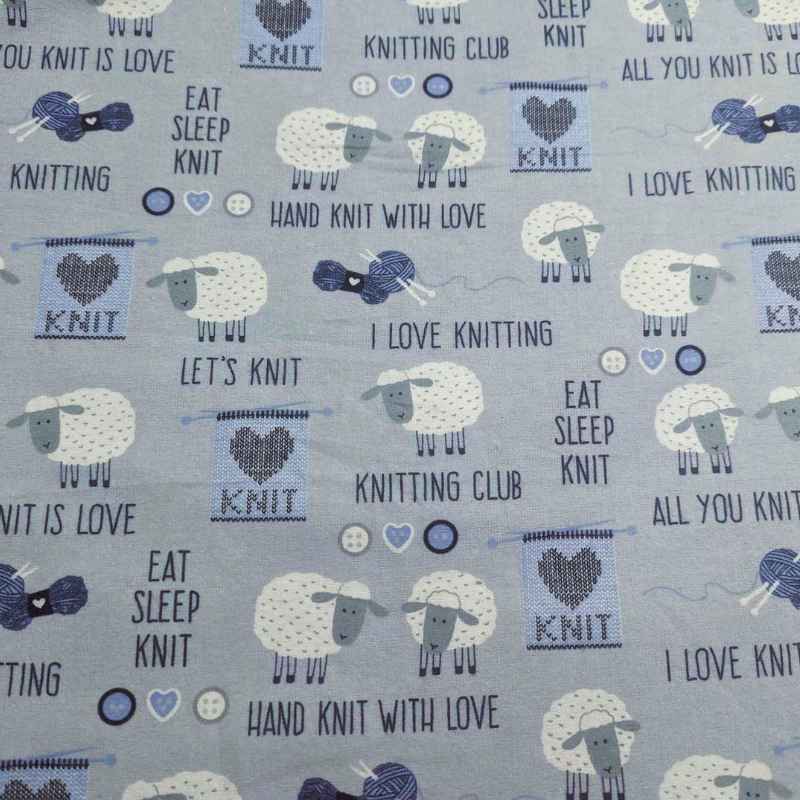 Eat Sleep Knit Flannel, Knit Text | Fabric Design Treasures