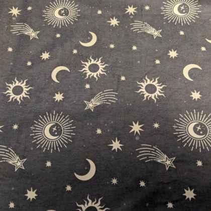 FLANNEL Fabric Celestial Icons, Moon, Shooting Stars