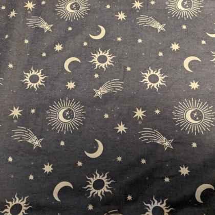 FLANNEL Fabric Celestial Icons, Moon, Shooting Stars