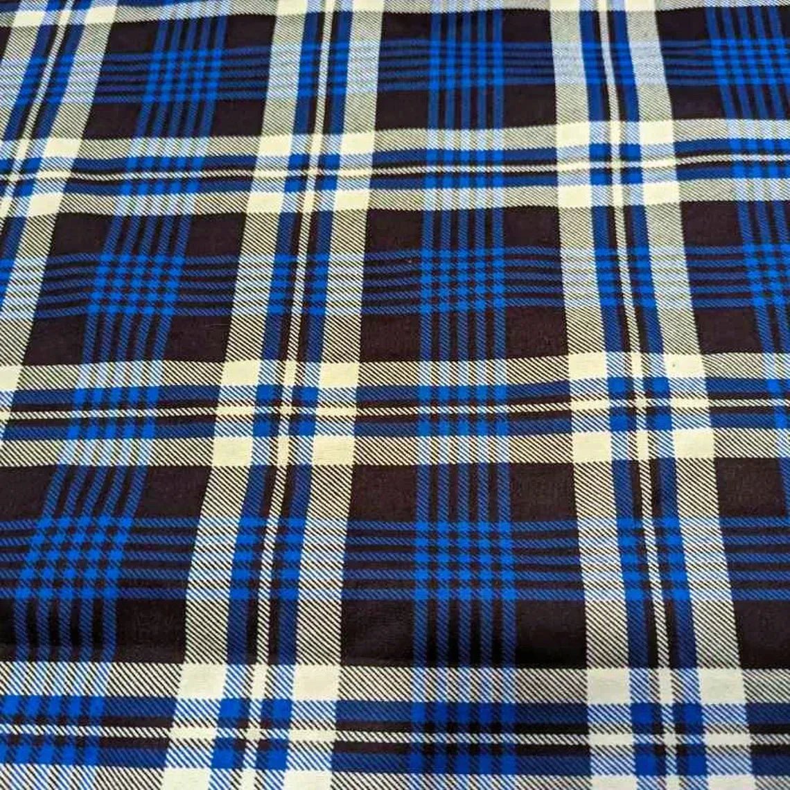 FLANNEL Tartan Plaid Navy, Light Blue and White