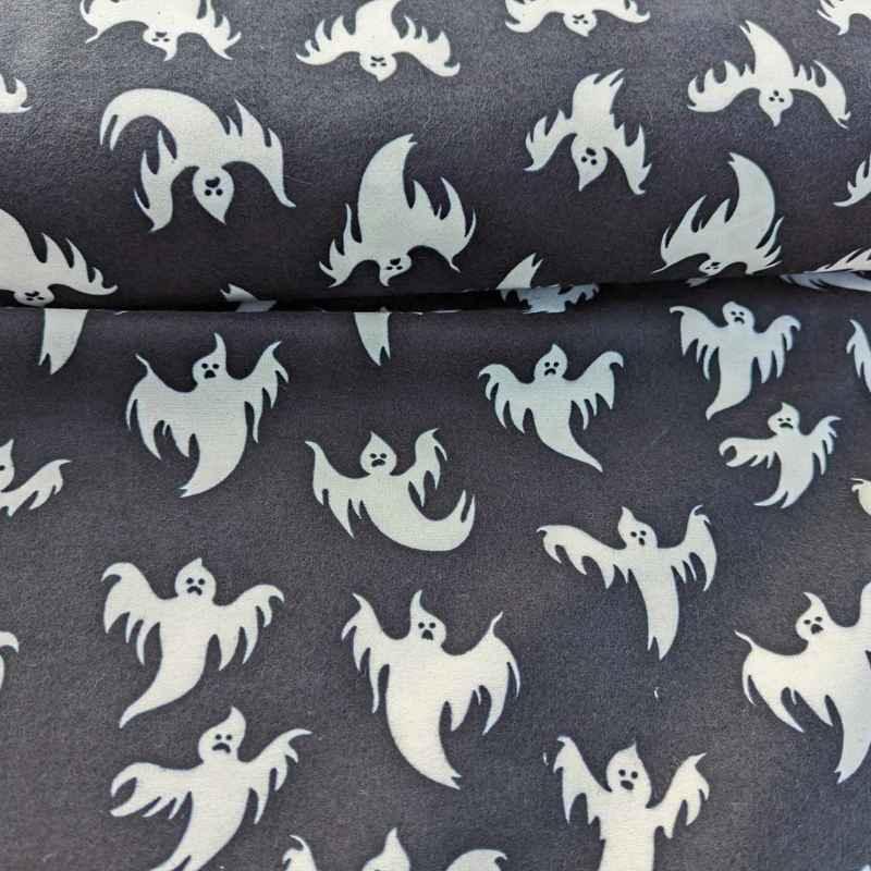 Flying Ghost Glow in the Dark Flannel Fabric Halloween