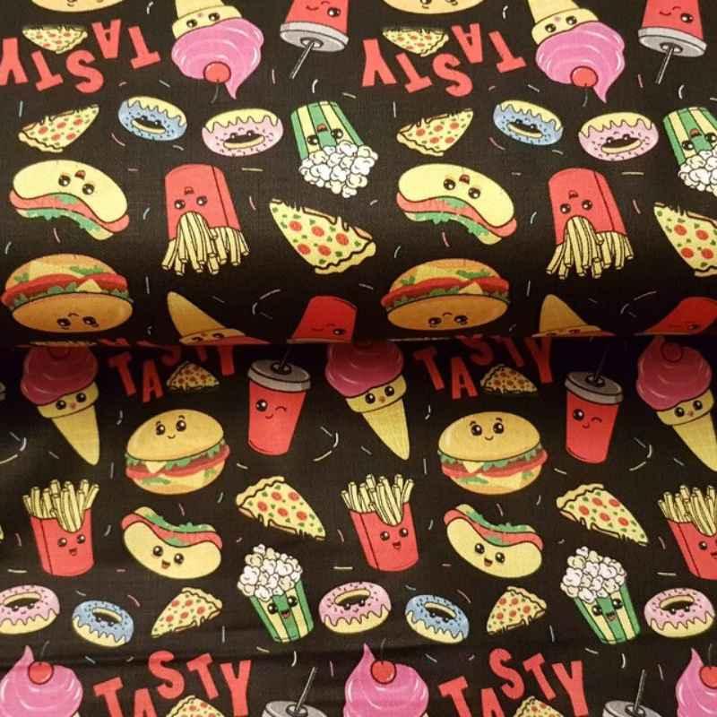 Food, Hamburger, Pizza, Ice Cream Cotton Print