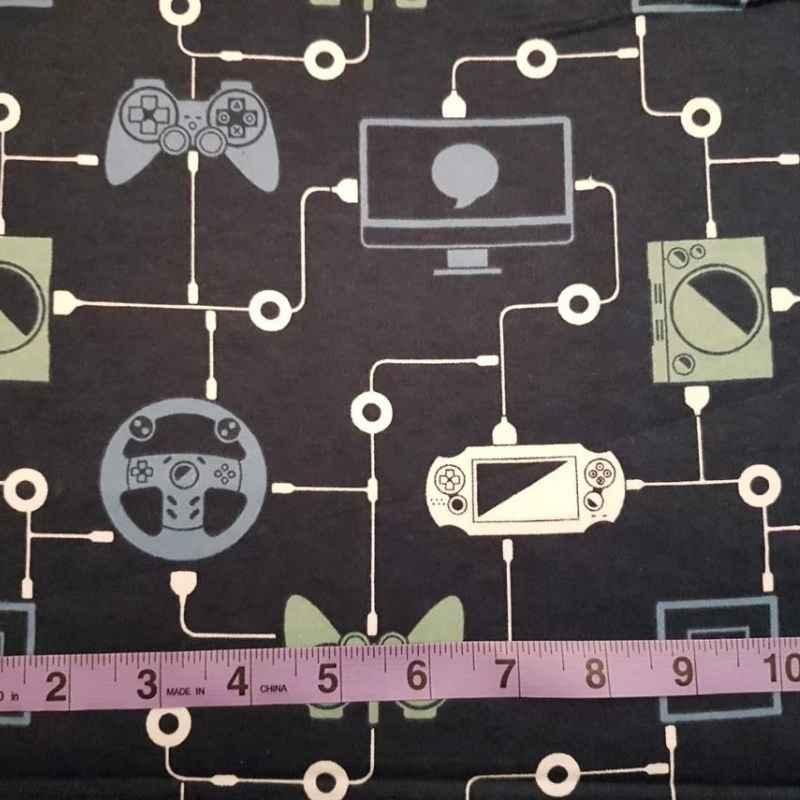 Game Controller Fabric on Navy Blue FLANNEL