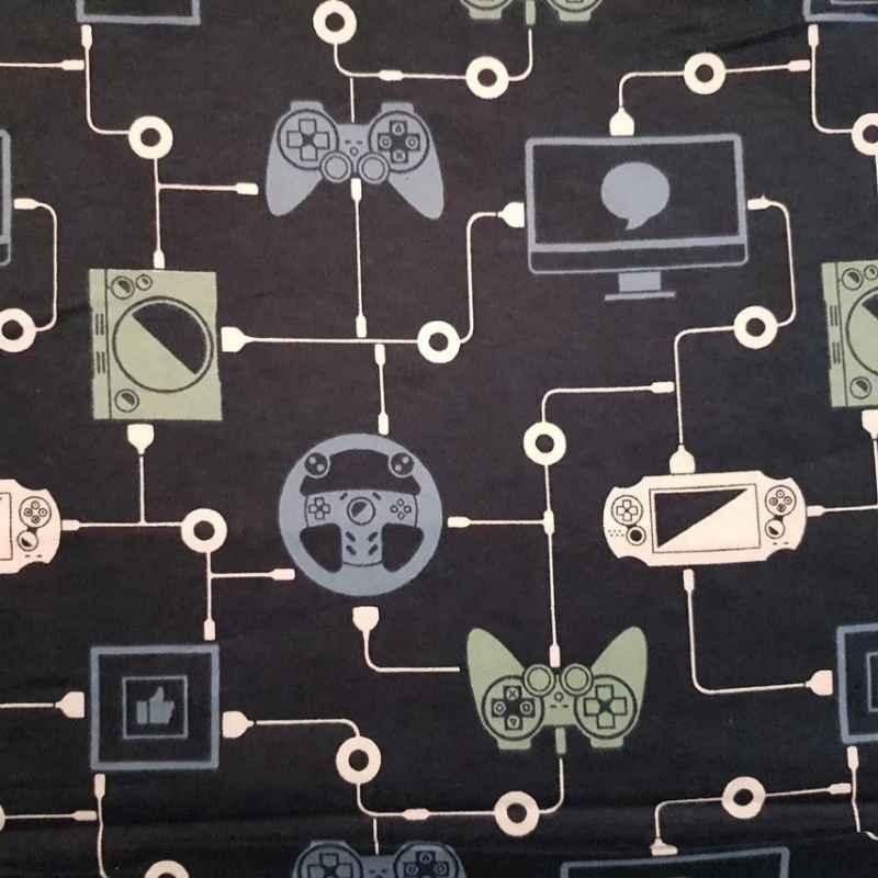 Game Controller Fabric on Navy Blue FLANNEL