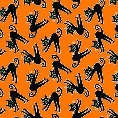 Glow In the Dark Fabric Tossed Cats on Orange