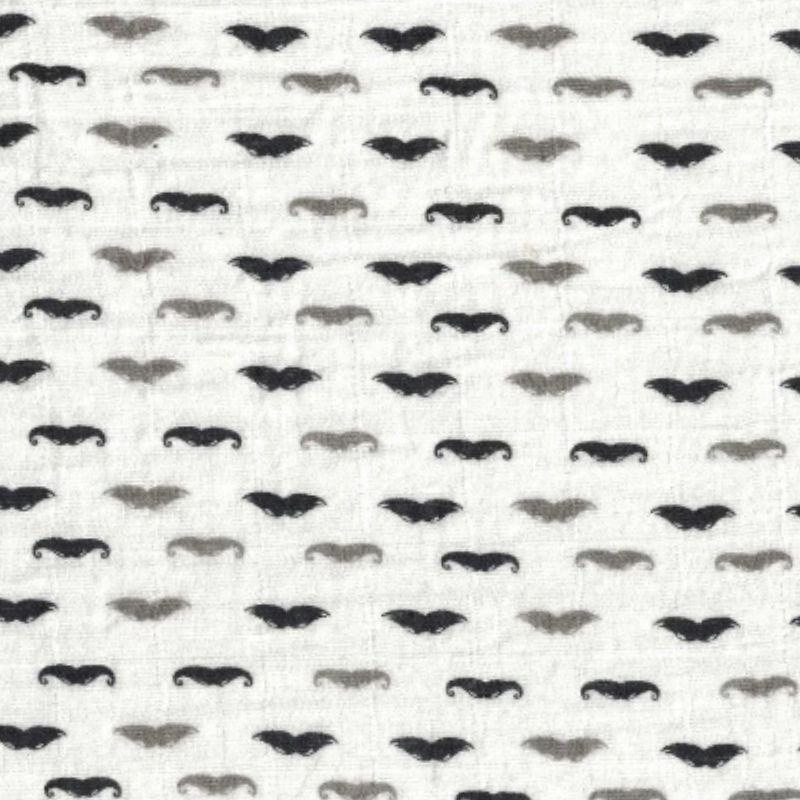 Grey and Black Moustaches on White Double Gauze Fabric