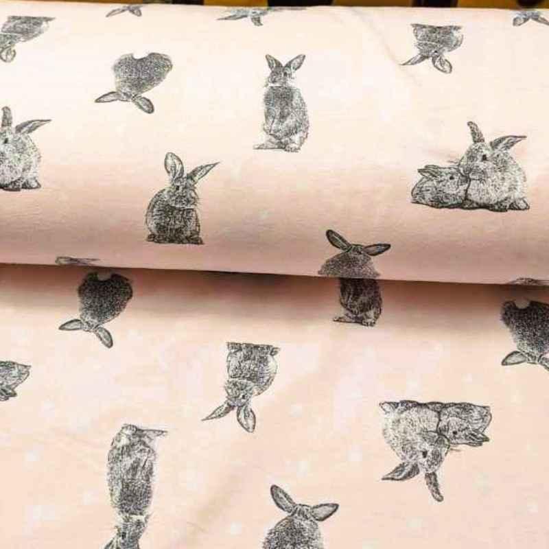 Grey Rabbit FLANNEL with white Polka dot on Pink