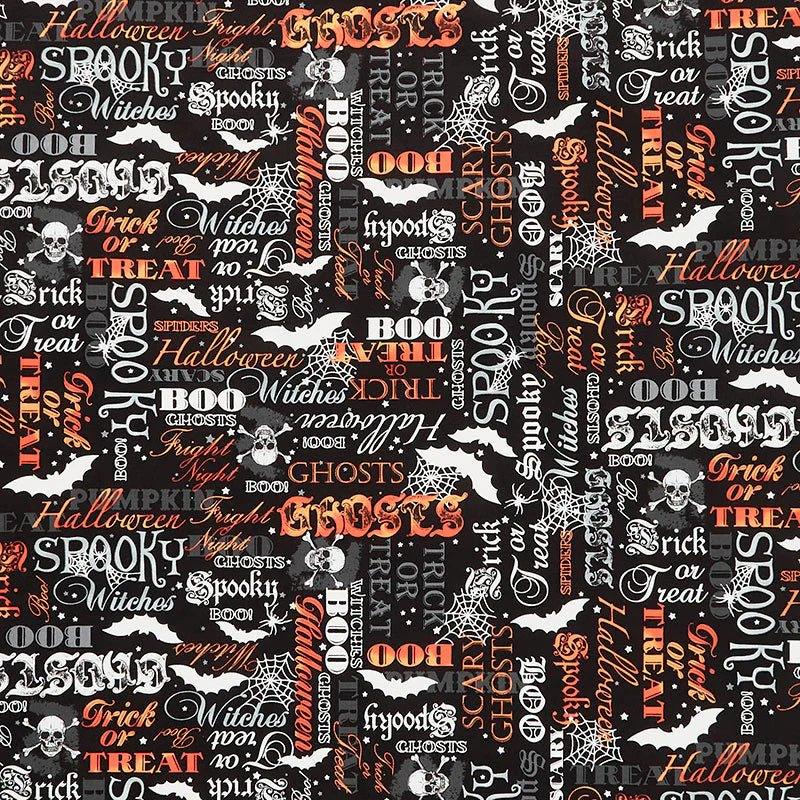 Halloween Fabric Glow in the Dark Fabric with Text