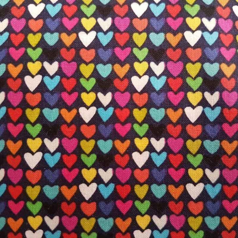 Happy Hearts on Navy by Clothworks Heart Fabric