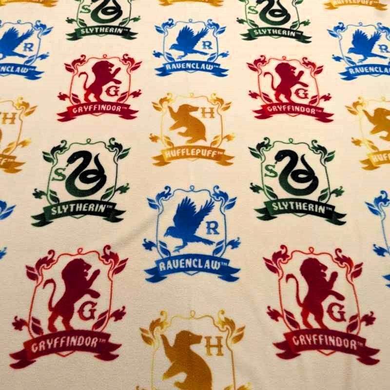 Harry Potter Anti-Pill Polar Fleece, Hogwart's Houses in Cream