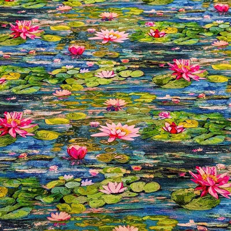 Impressionist Water Lily Cotton Canvas Fabric, Claude Monet