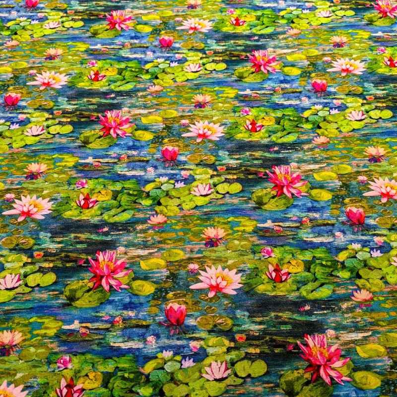 Impressionist Water Lily Cotton Canvas Fabric, Claude Monet