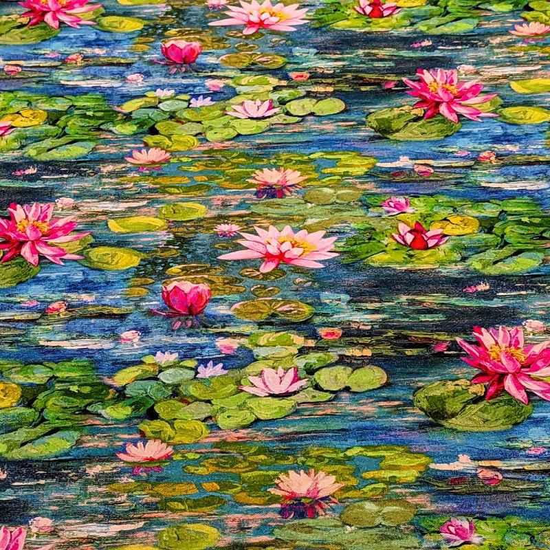 Impressionist Water Lily Cotton Canvas Fabric, Claude Monet