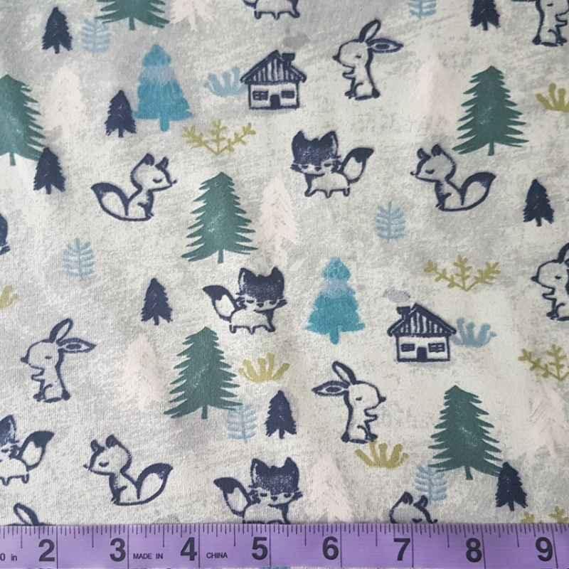 KNIT, Woodland Animals - Blue Gots Certified Organic Cotton