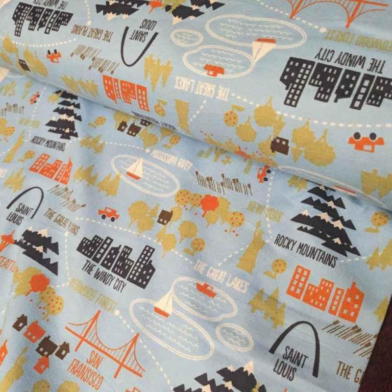 Landmarks, Famous US City FLANNEL fabric