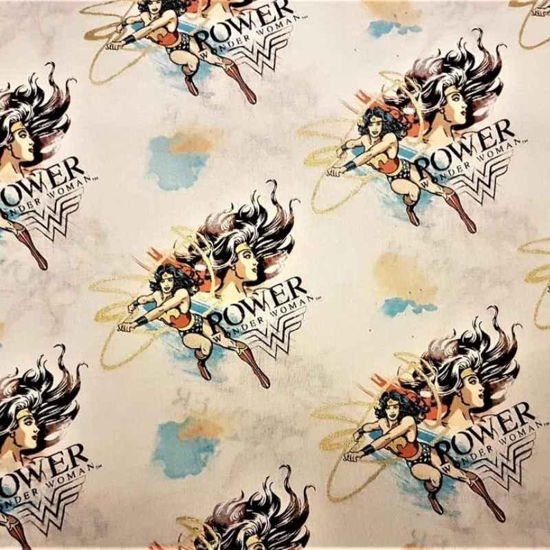 Licensed Superhero Fabric, Wonder Woman Fabric, Metallic Accent