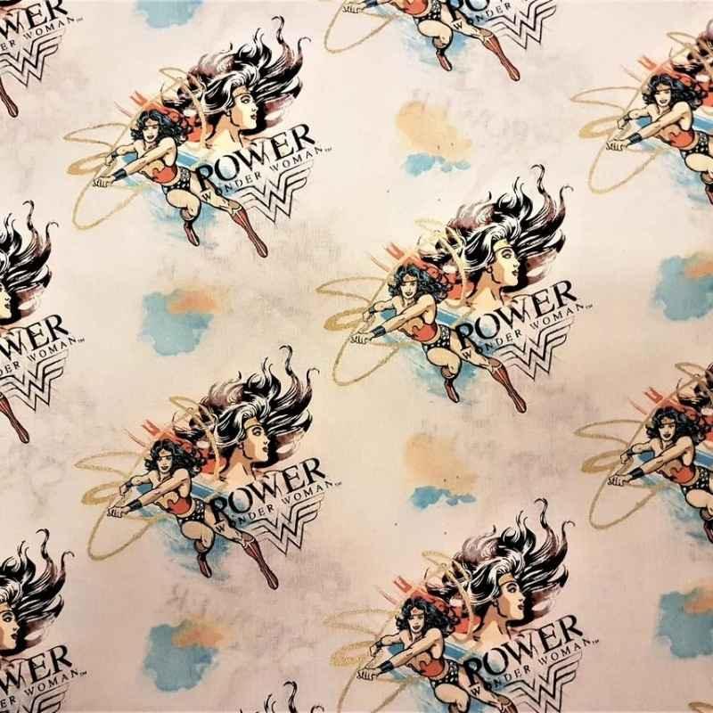 Licensed Superhero Fabric, Wonder Woman Fabric, Metallic Accent