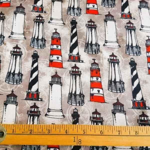 Lighthouse Fabric, Multi Lighthouse Fabric, Cotton Fabric