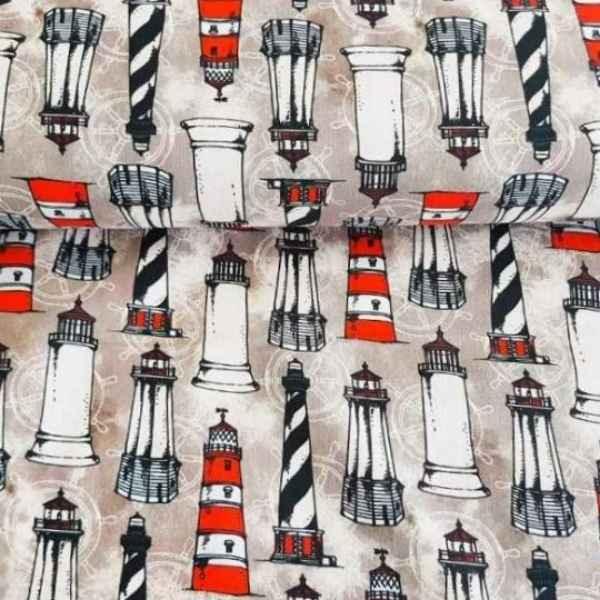 Lighthouse Fabric, Multi Lighthouse Fabric, Cotton Fabric