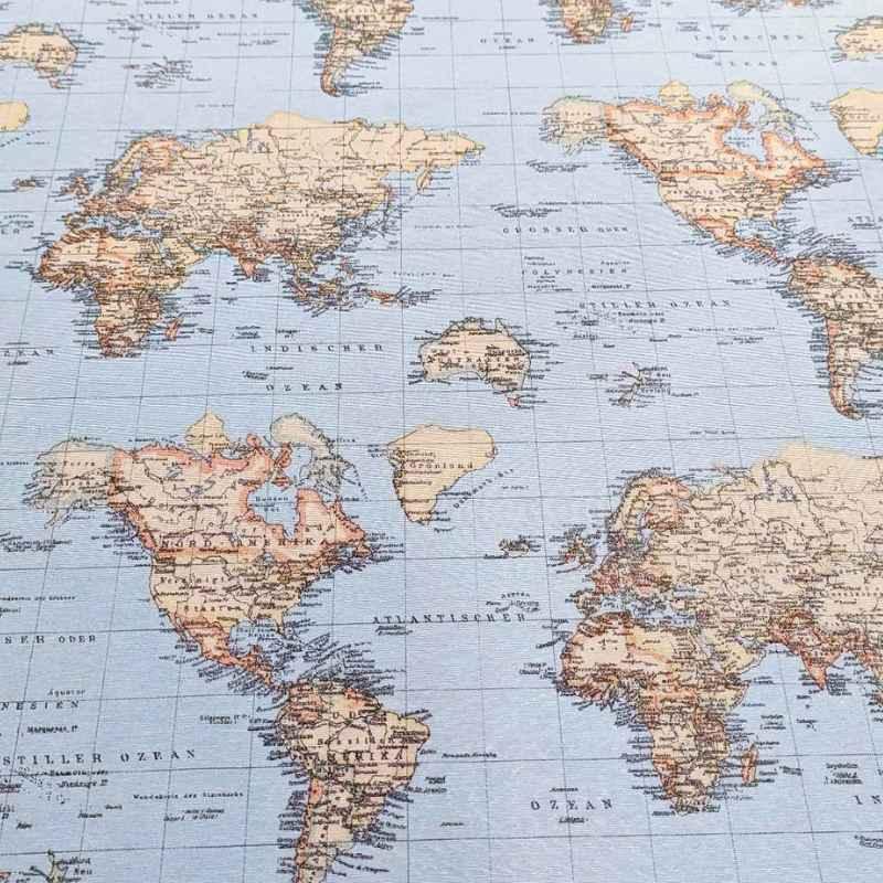 Map Fabric, World Map, Printed Cotton Canvas