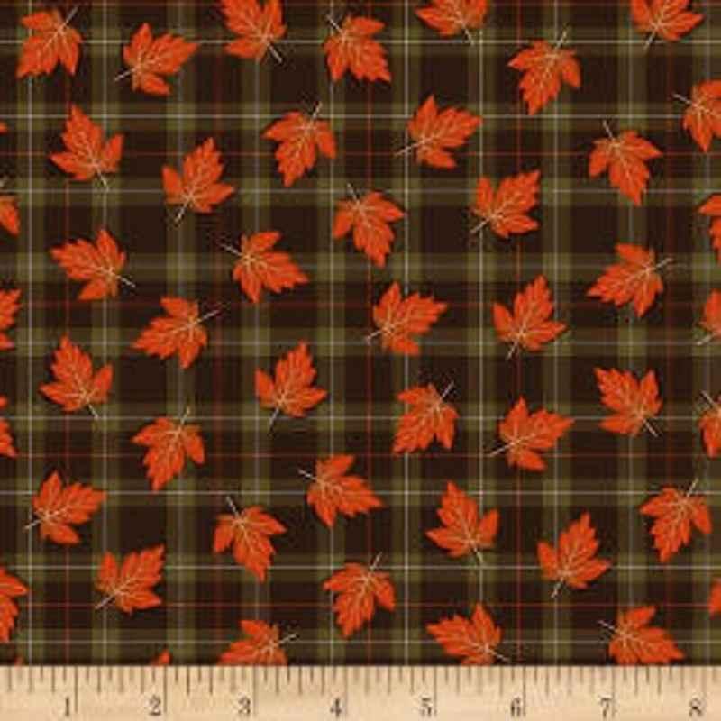 Maple Leaf Fabric, Is Calling Leaves On Plaid 100% Cotton fabric