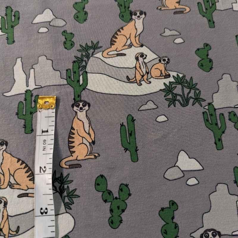 Meerkat & Cactus on Grey Jersey Knit