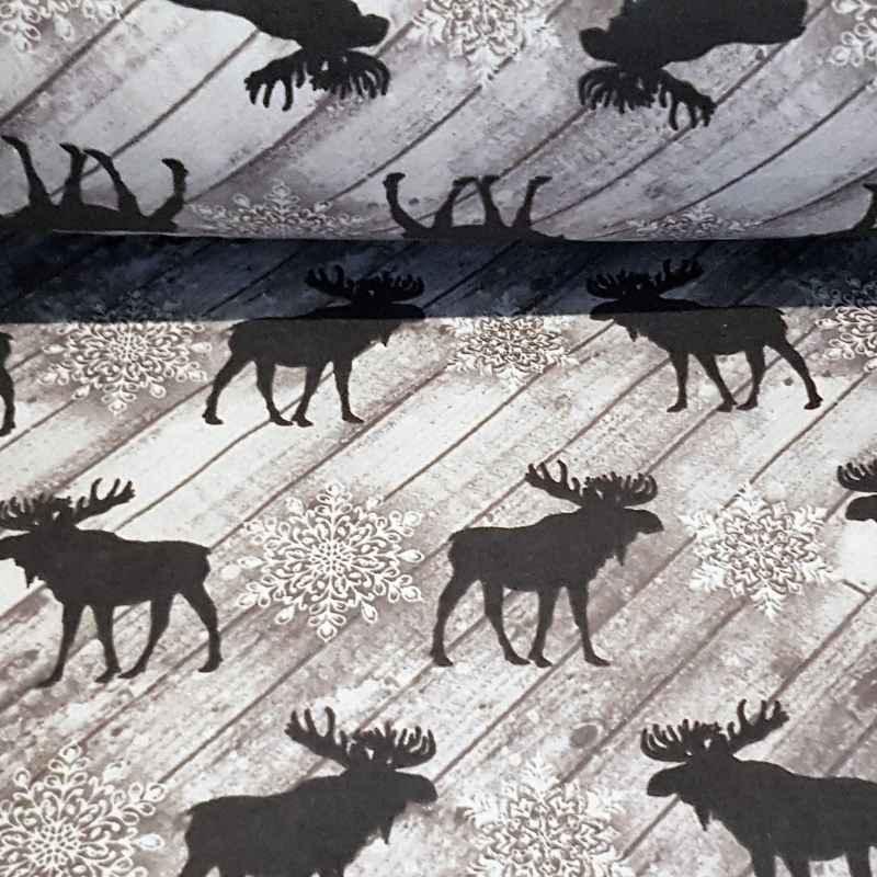 Moose on the Loose Flannel, Moose FLANNEL print on Ecru