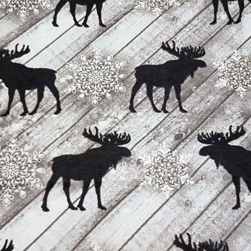 Moose on the Loose Flannel, Moose FLANNEL print on Ecru