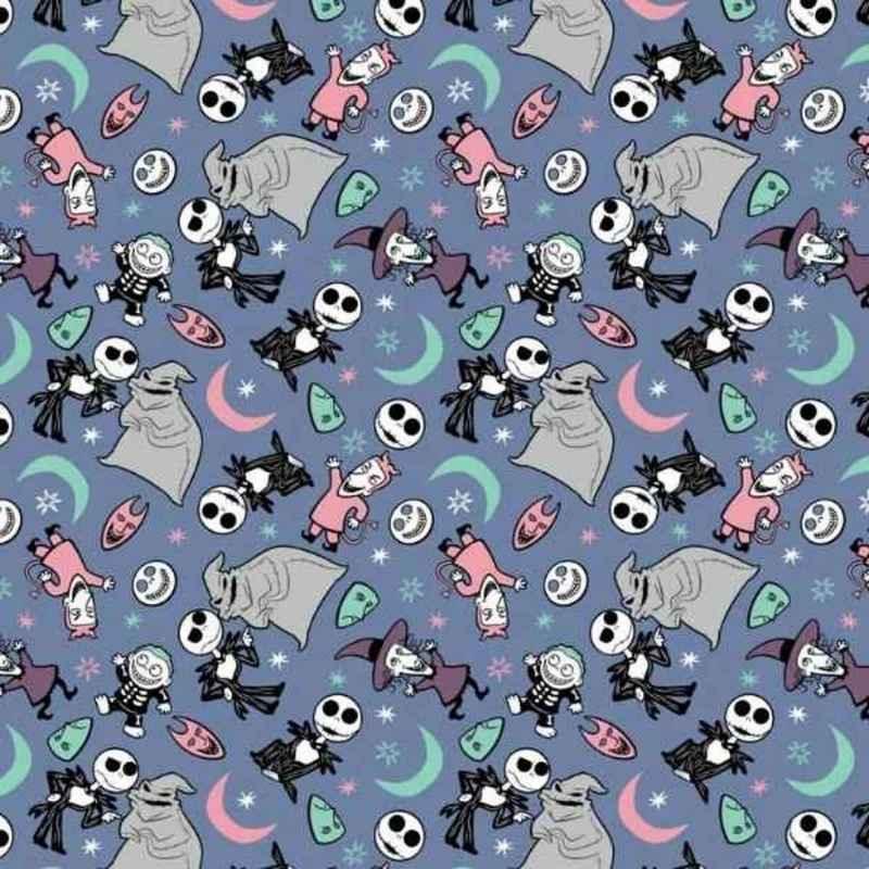 Nightmare Before Christmas Cotton Fabric in Blue, Tim Burton | Fabric Design Treasures