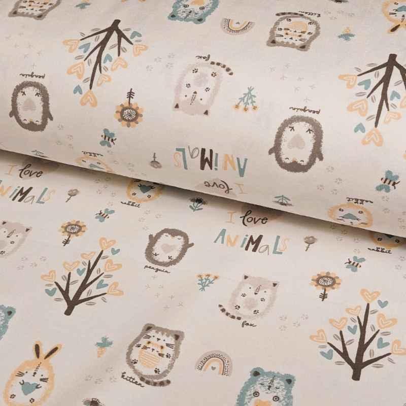 Nursery FLANNEL, Woodland Animals flannel on Cream | Fabric Design Treasures