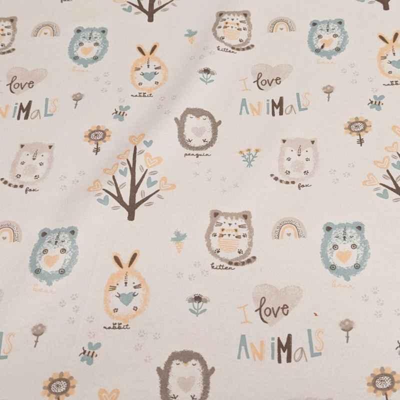 Nursery FLANNEL, Woodland Animals flannel on Cream | Fabric Design Treasures