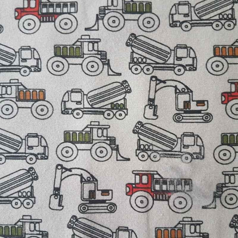 Oeko-Tex Jersey Knit Construction Vehicle Traffic in Grey | Fabric Design Treasures