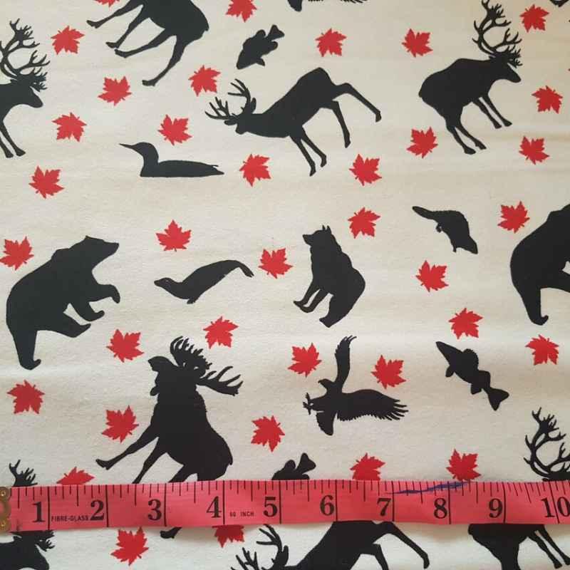 Oh Canada FLANNEL, Moose, Beaver, Eagle, Fish, Maple Leaf | Fabric Design Treasures