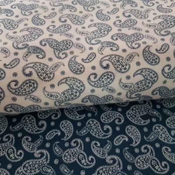 Paisley Fabric, Santee Print, Navy or White Paisley Fabric | Fabric Design Treasures