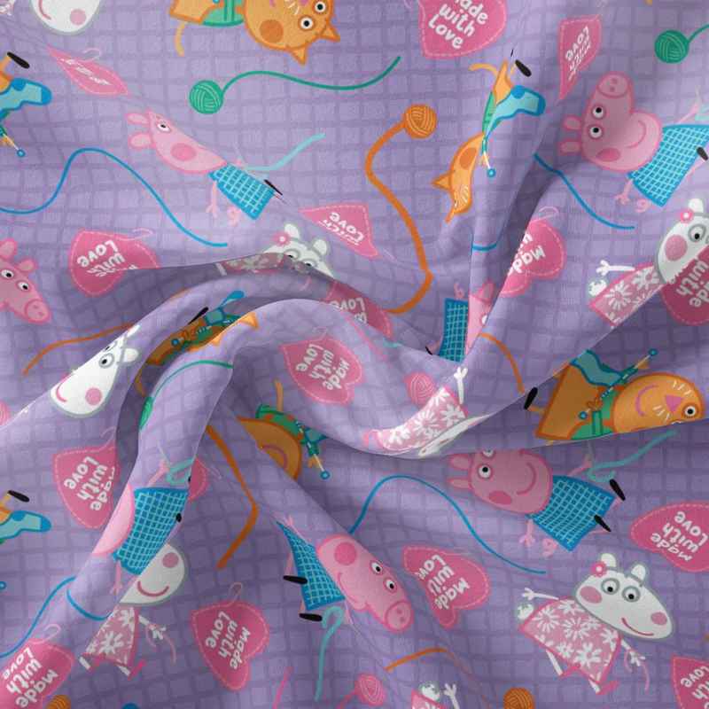 Peppa Made with Love, Peppa Pig Hand Made, Purple | Fabric Design Treasures