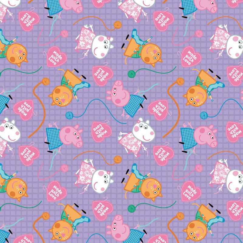 Peppa Made with Love, Peppa Pig Hand Made, Purple | Fabric Design Treasures