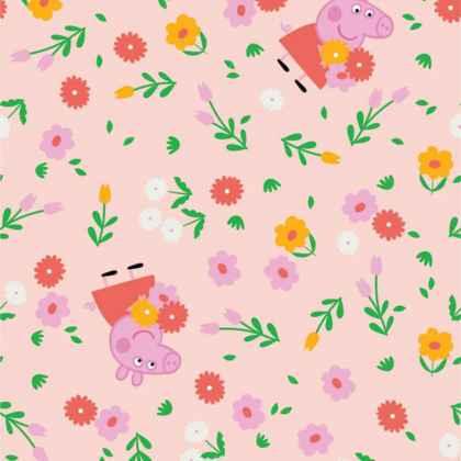 Peppa the Pig FLANNEL in Pink, Bunches of Flowers | Fabric Design Treasures