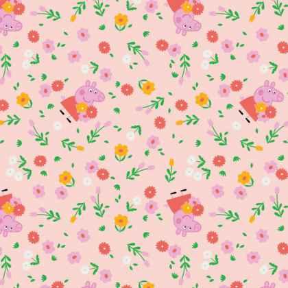 Peppa the Pig FLANNEL in Pink, Bunches of Flowers | Fabric Design Treasures