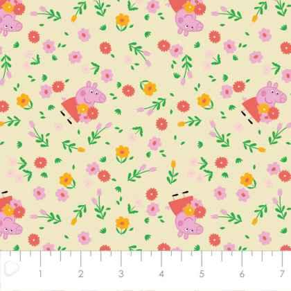 Peppa the Pig FLANNEL in Yellow, Bunches of Flowers | Fabric Design Treasures