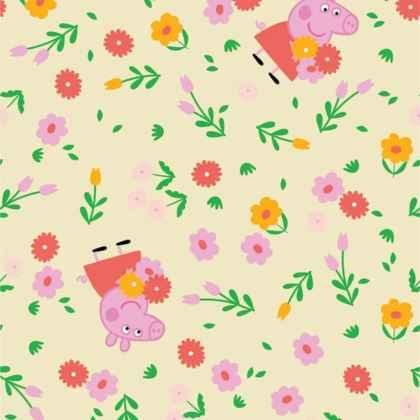 Peppa the Pig FLANNEL in Yellow, Bunches of Flowers | Fabric Design Treasures