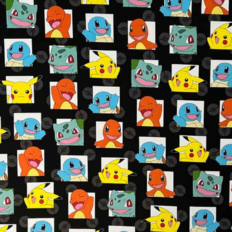 Pokemon Characters on Black Fabric | Fabric Design Treasures