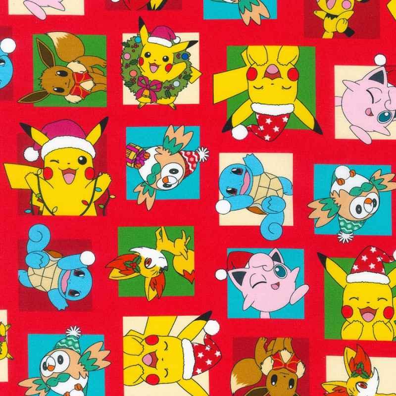 Pokemon Pickachu's Holiday in Red with Frame Friends | Fabric Design Treasures