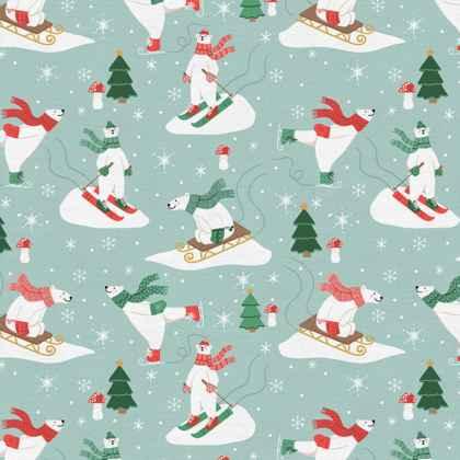 Polar Bear Fabric, Polar Bear Sledding, Polar Bear Lodge | Fabric Design Treasures