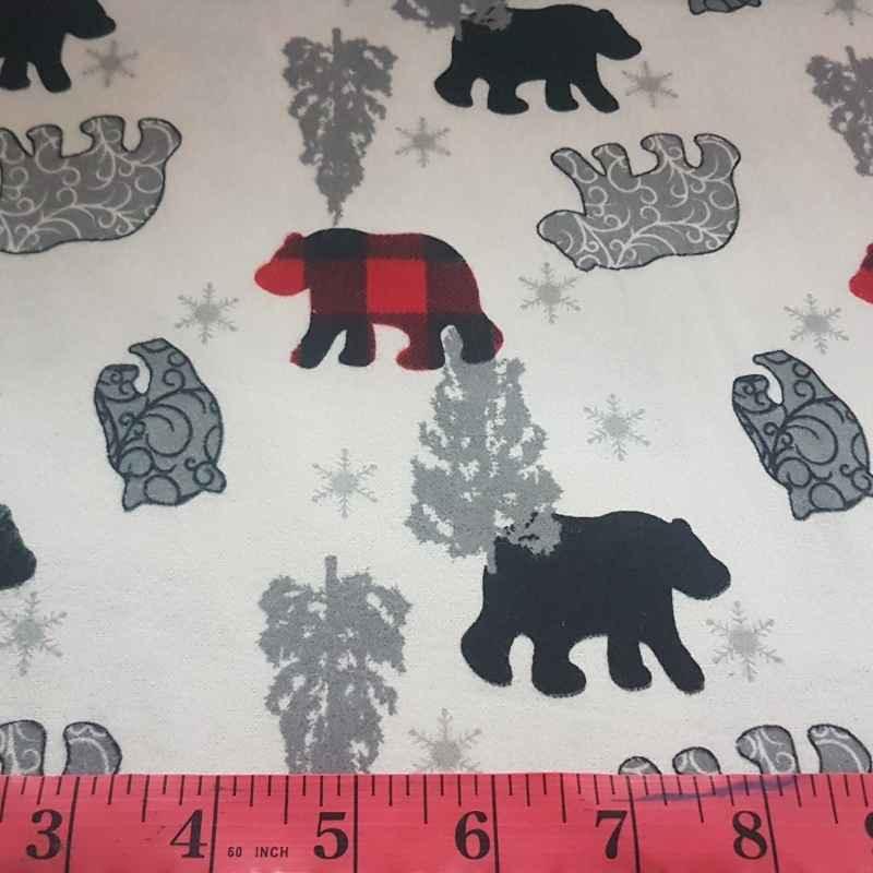 Polar Bear Flannel Fabric on White FLANNEL fabric | Fabric Design Treasures