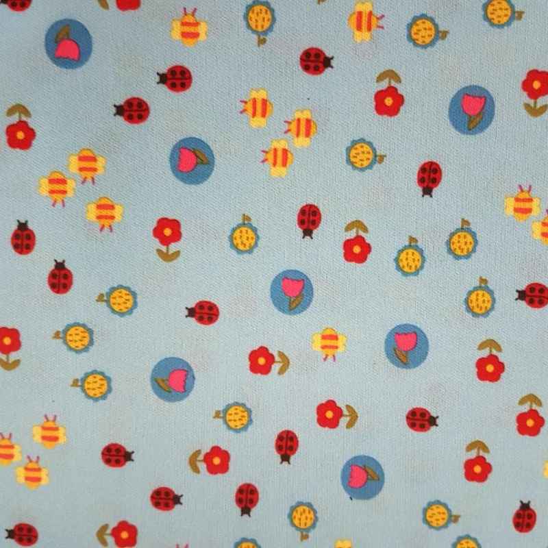 PUL, Bees, Ladybugs on Baby Blue, Laminated Waterproof | Fabric Design Treasures