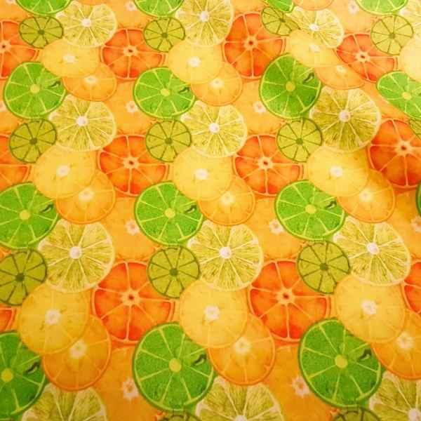 PUL Fabric, Digital Print Lime Lemon Orange Laminate | Fabric Design Treasures