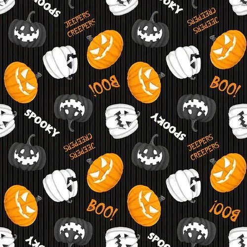 Pumpkin Fabric Olde Salem's Black Hat Society | Fabric Design Treasures