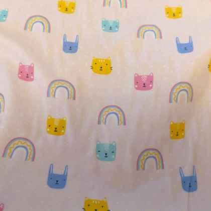 Rainbows and Kittens on Light Pink FLANNEL | Fabric Design Treasures